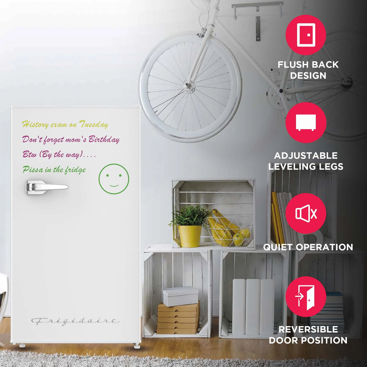 Frigidaire 3.2 Cu Ft Retro Dry Erase Compact Fridge, (EFR331-BLACK), Black