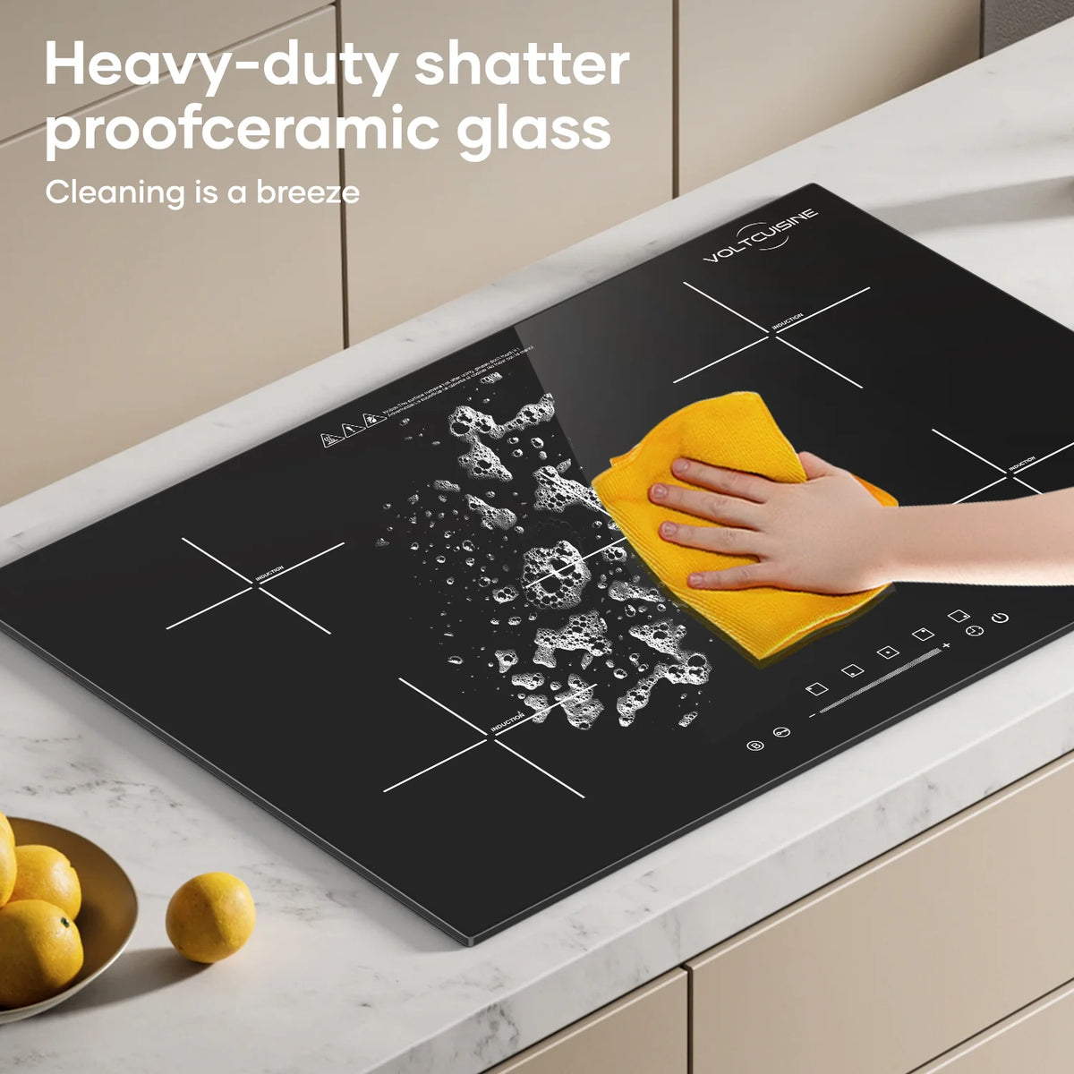 VoltCuisine Double/Dual Induction Cooktop 2 Burner, Shatter-proof Flat Glass Top, 9 Heat Settings, LED Touch Display with Child Safety Lock & Overheat Protection
