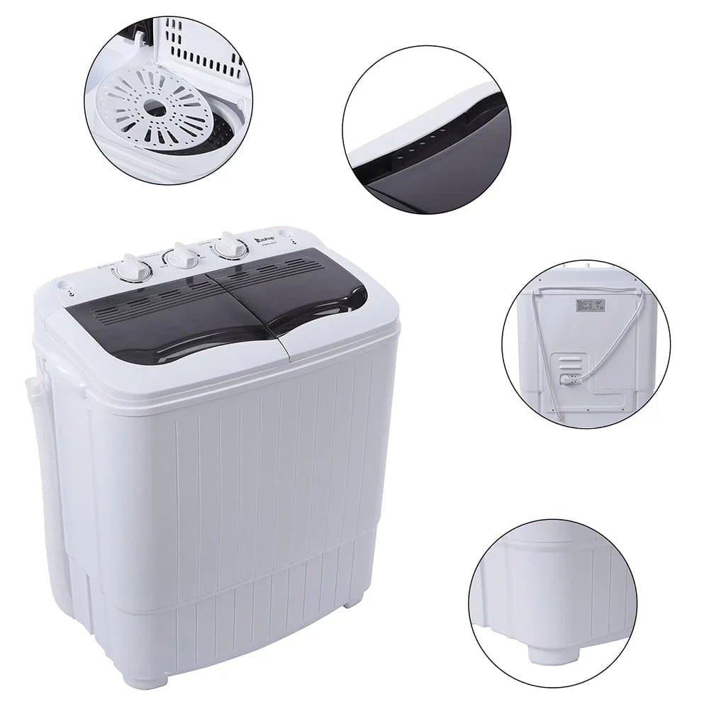 Hassch Semi-Automatic Washing Machine with 2 Tub, Compact Laundry Machine with Built-in Drain for Home, Apartment, Gray
