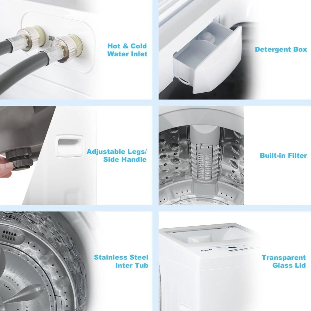 Smad Compact Washing Machines 1.7 Cu ft Single Use in Schools and apartments 12lbs White Washer