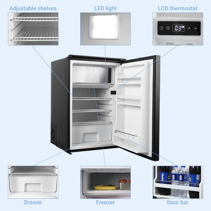 Smad 3.8 Cu ft 12/24V RV Refrigerator 110L DC Compact Portable Fridge with Freezer