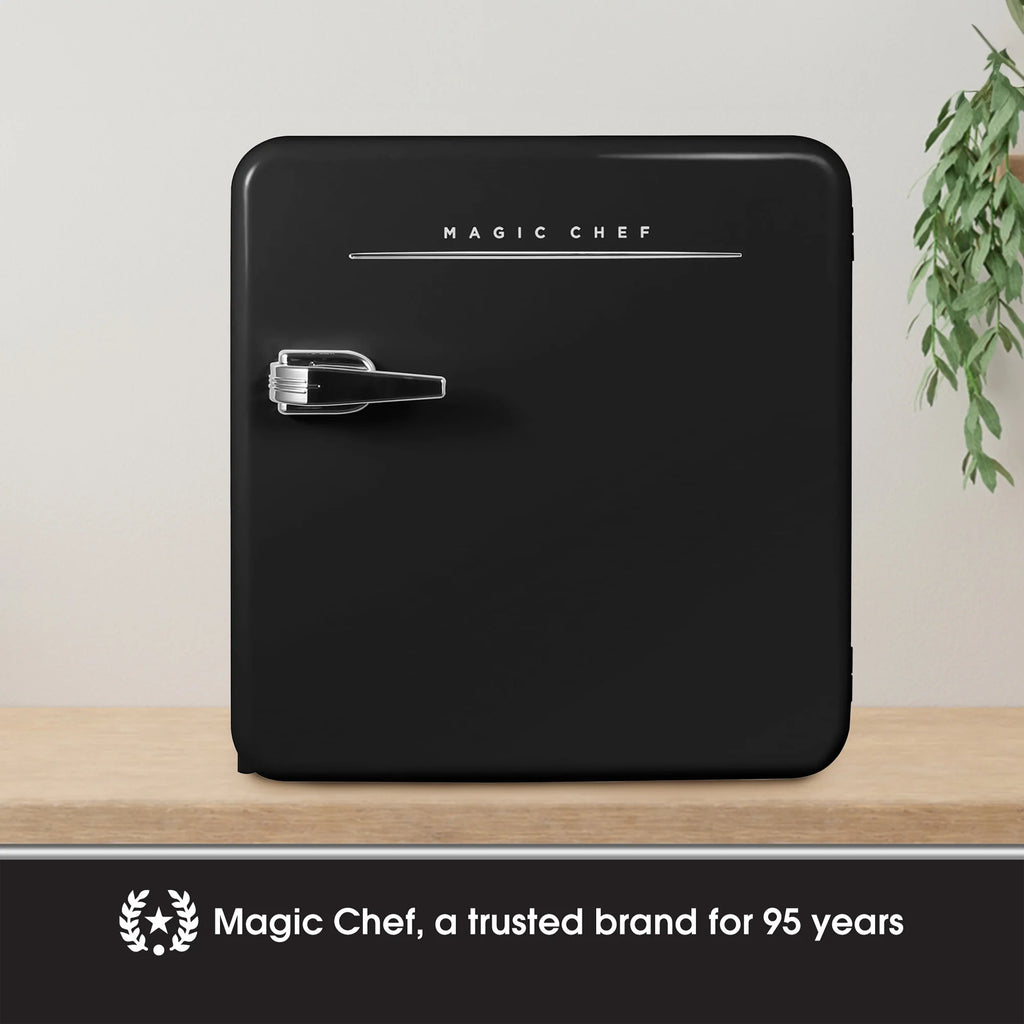 Open Box Magic Chef 1.6 Cu. Ft. Retro Mini Fridge with LED Light, Black, 34 lbs