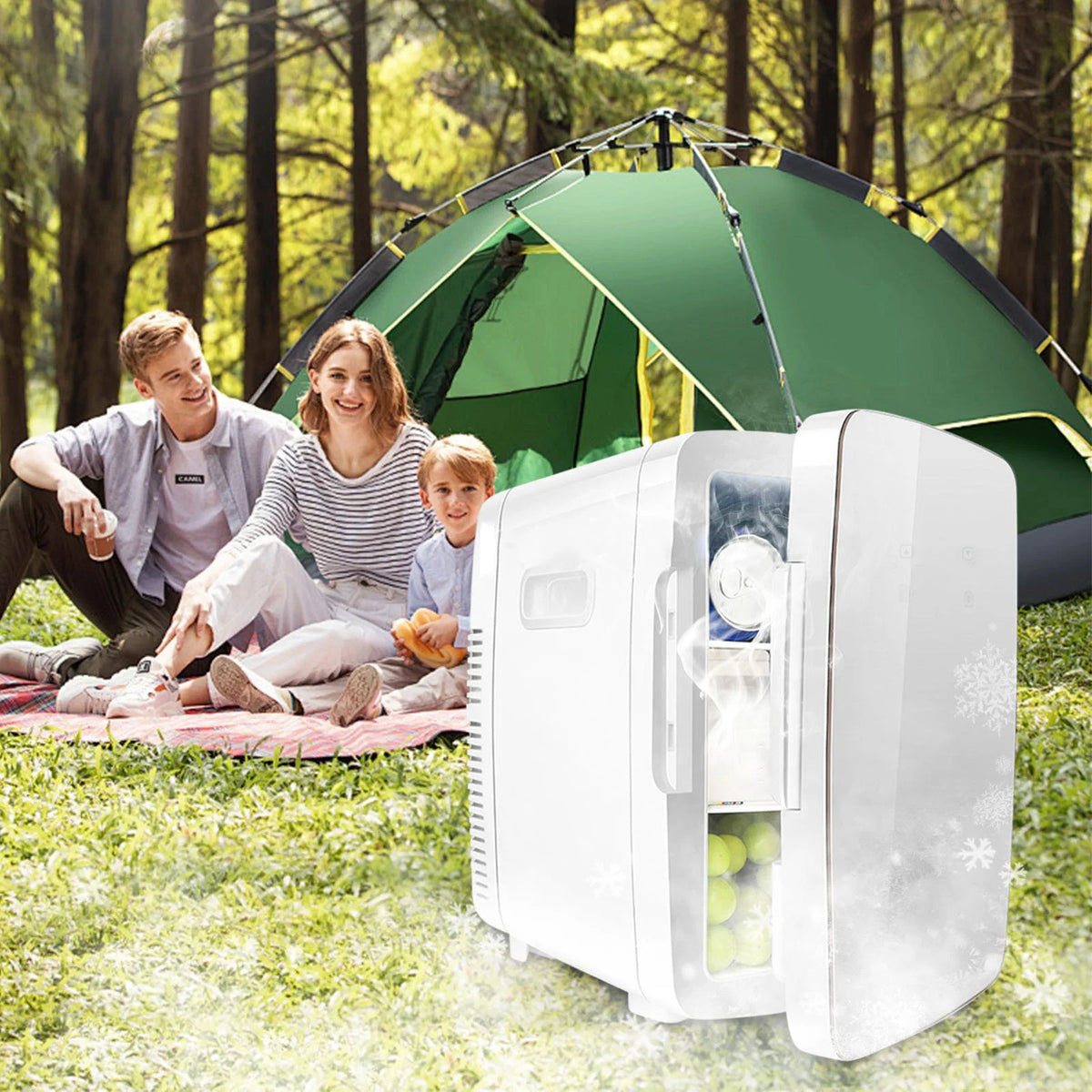 FYHALE Mini Fridge with Freezer, 15 L/21 Can Personal Refrigerator, Portable Cooler &Warmer, Beverage & Skincare, 110V/12V, Silver
