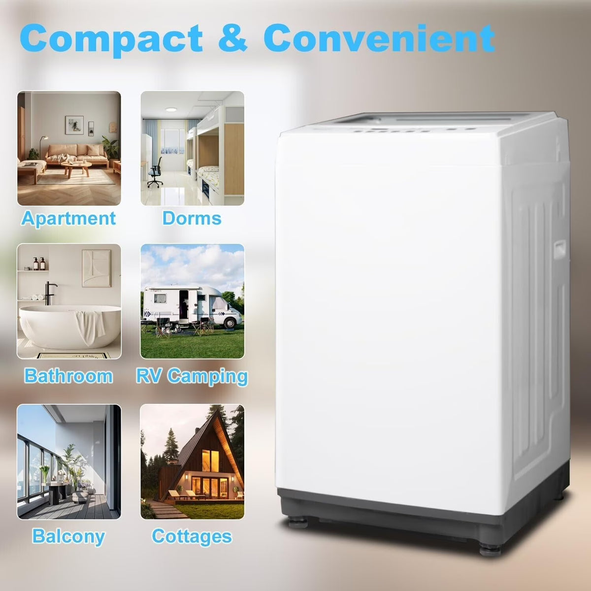 Techomey Compact Washing Machines 1.7 Cu ft Single Use in Schools and apartments 12lbs White Washer