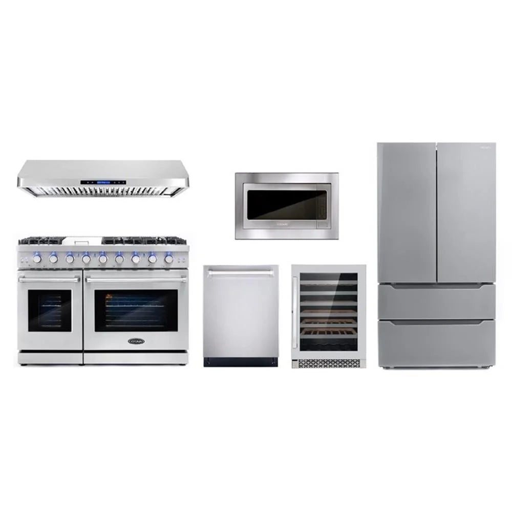 Cosmo 48 in. Range & Hood & Dishwasher & Wine Cooler & Fridge & Microwave Set
