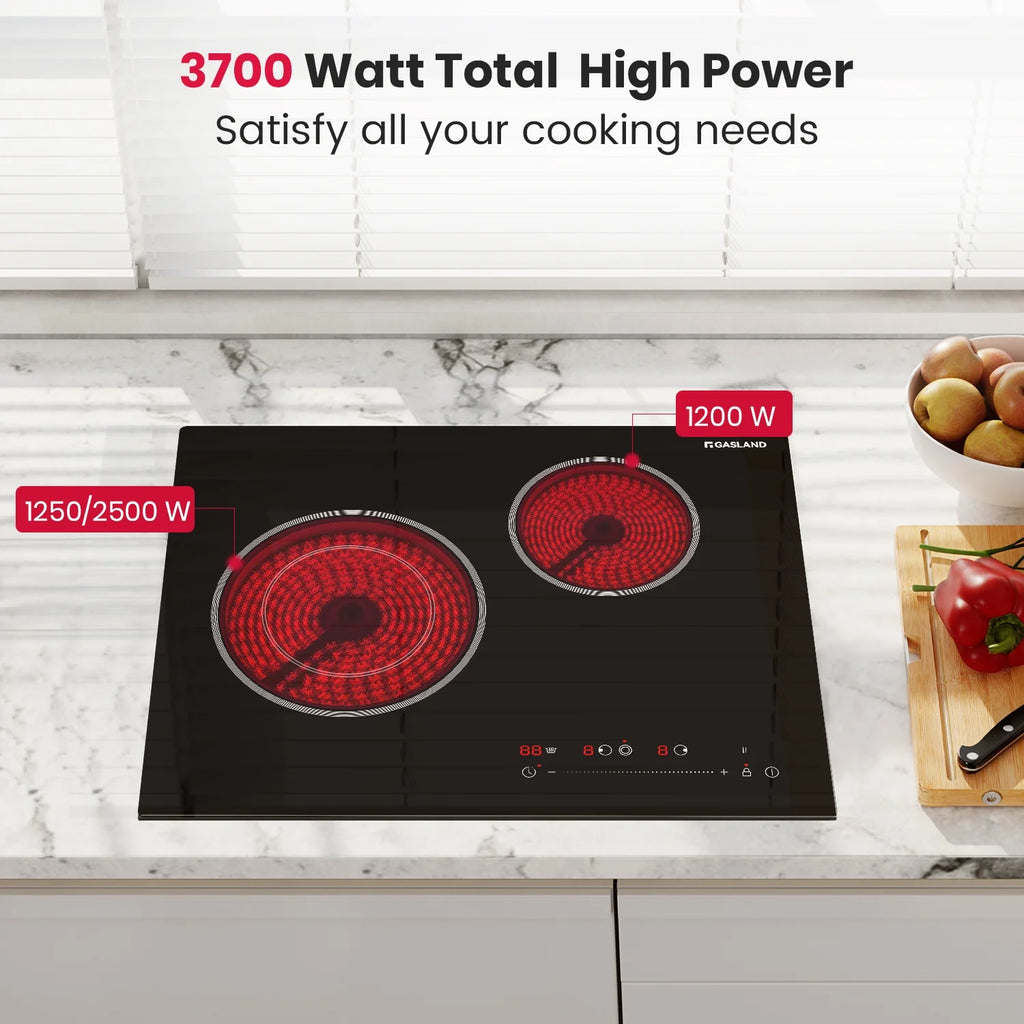 GASLAND 21 Inch 2 Burners Electric Cooktop, ETL Certificated,  Built-in Radiant Ceramic Apartment Cooktop, 3700 W Electric Stove Top, 240 V