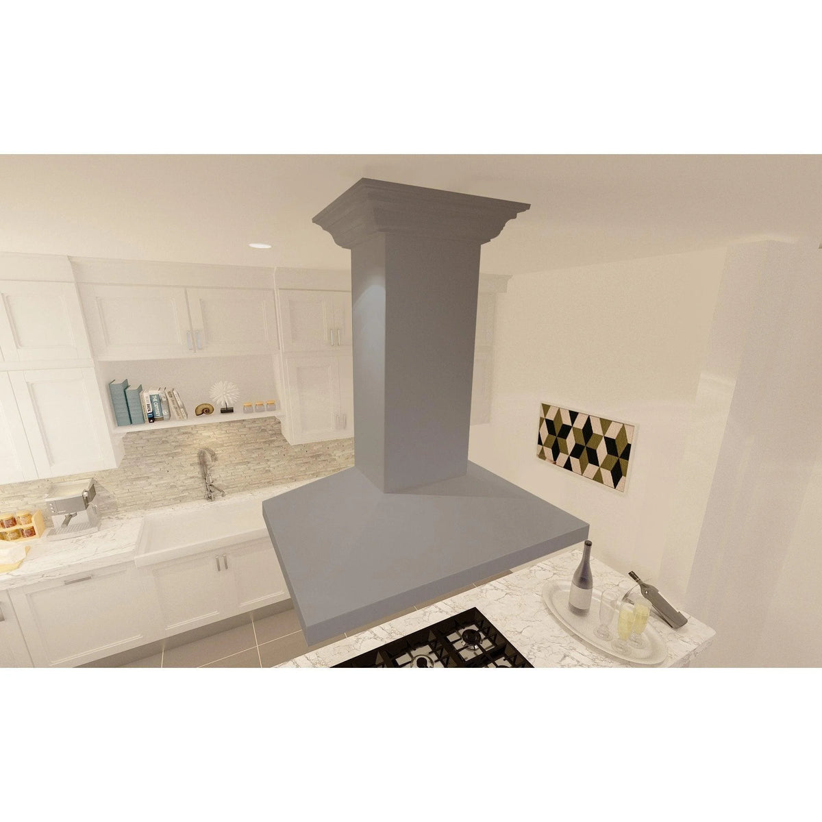 ZLINE 30 in. Wooden Island Mount Range Hood in White - Includes 760 CFM Motor