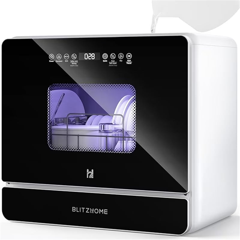 BLITZHOME Portable Countertop Dishwashers, Compact Smart Dishwashers with 5 L Built-in Water Tank,5 Modes and Baby Care for Apartments& RVs, No Installation Needed