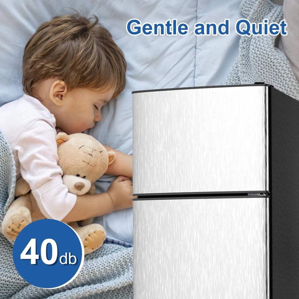 3.5 Cu.Ft Mini Fridge Freezer, 2 Door Small Refrigerator, 7 Level Adjustable Thermostat Freezer Fridge for Living Room, Kitchen and Apartment, Sivelr