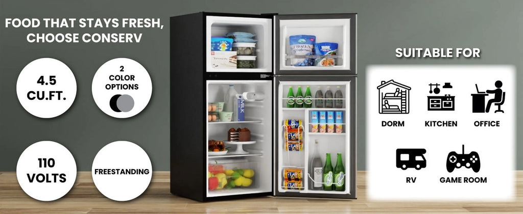 Conserv 19in BLACK Compact 2 Door Refrigerator 4.5cf Reversible Door 110V