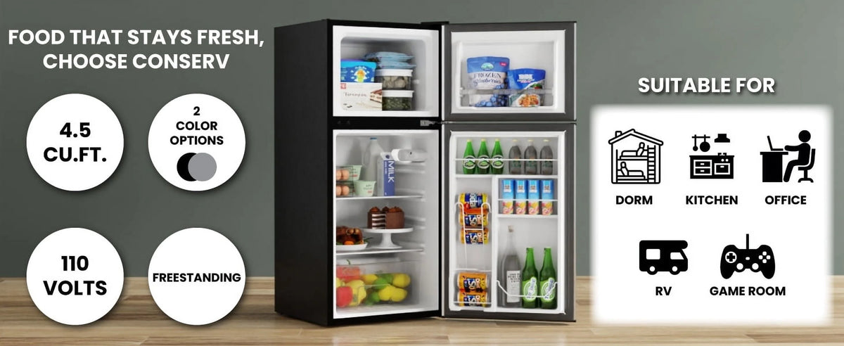 Conserv 19in BLACK Compact 2 Door Refrigerator 4.5cf Reversible Door 110V
