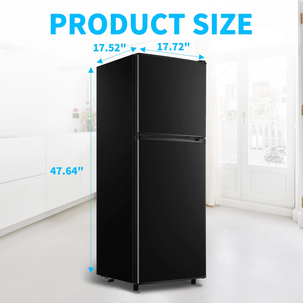 2 Door Mini Fridge with Freezer,4.5 Cu.ft.,5 Adjustable Thermostat & 4 Removable Glass Shelves