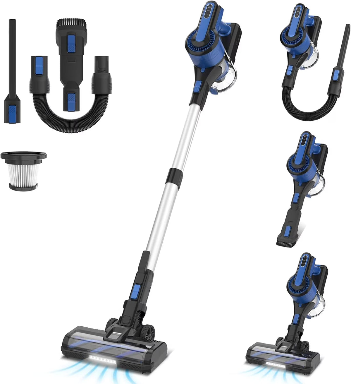 POWEART Cordless Vacuum Cleaner, 30Kpa 350W Powerful Stick Vacuum, 8 in 1 Self-Standing Rechargeable Battery Vacuum Up to 55min Runtime, Lightweight Cordless Vacuum for Pet Hair Hard Floor Carpet