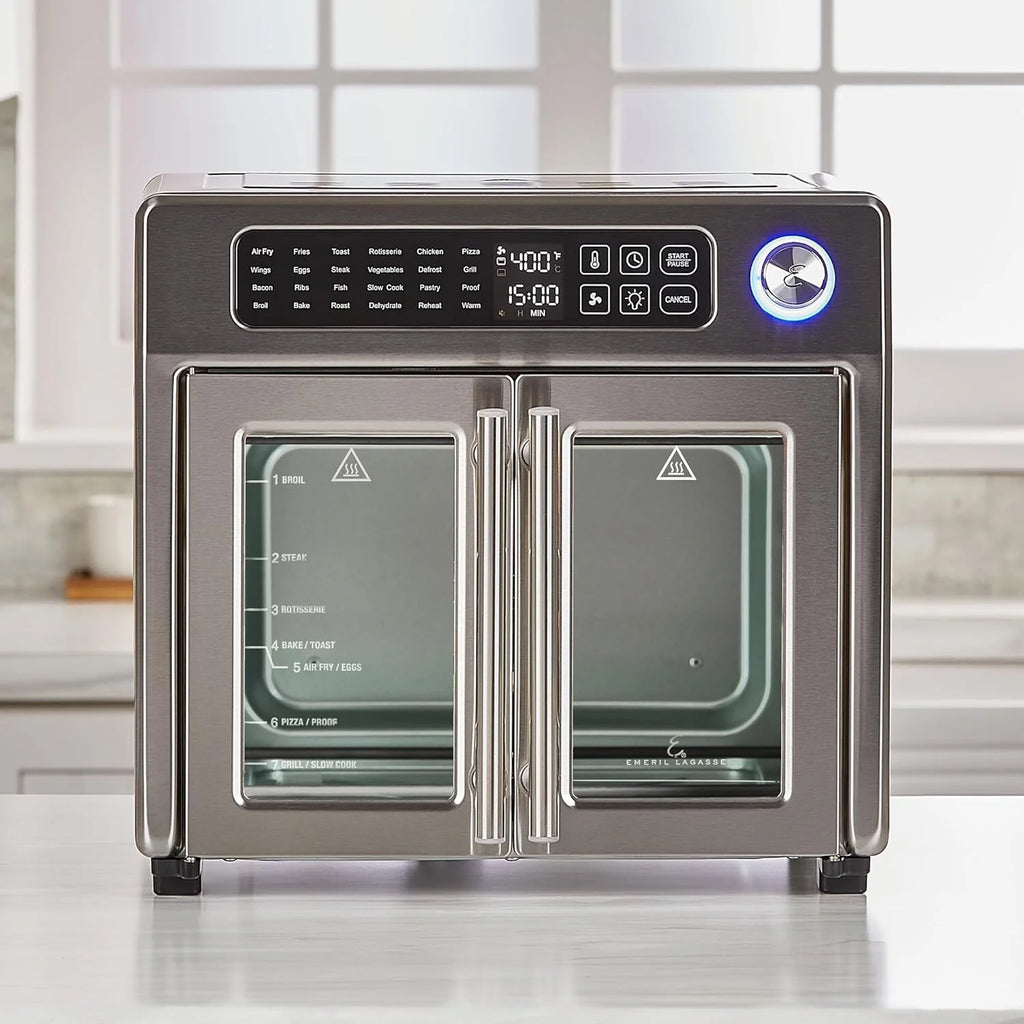 Open Box Emeril 675-02x 8 pcs Emeril Lagasse French Door 360 26 QT Air Fryer, Convection Toaster Oven (Stainless Steel) -
