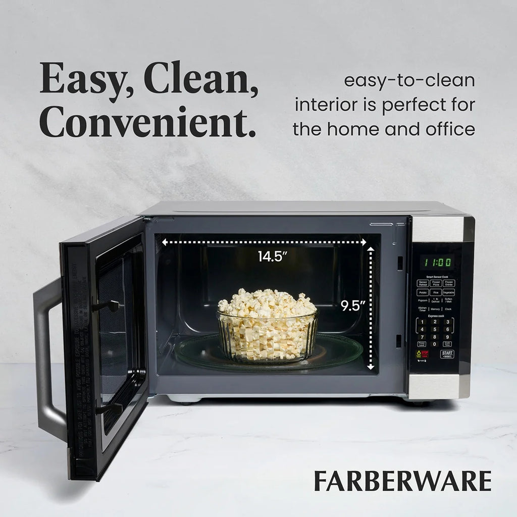 Farberware Smart Sensor Countertop Microwave Oven with LED Lighting & Child Lock, 1.3 Cu Ft