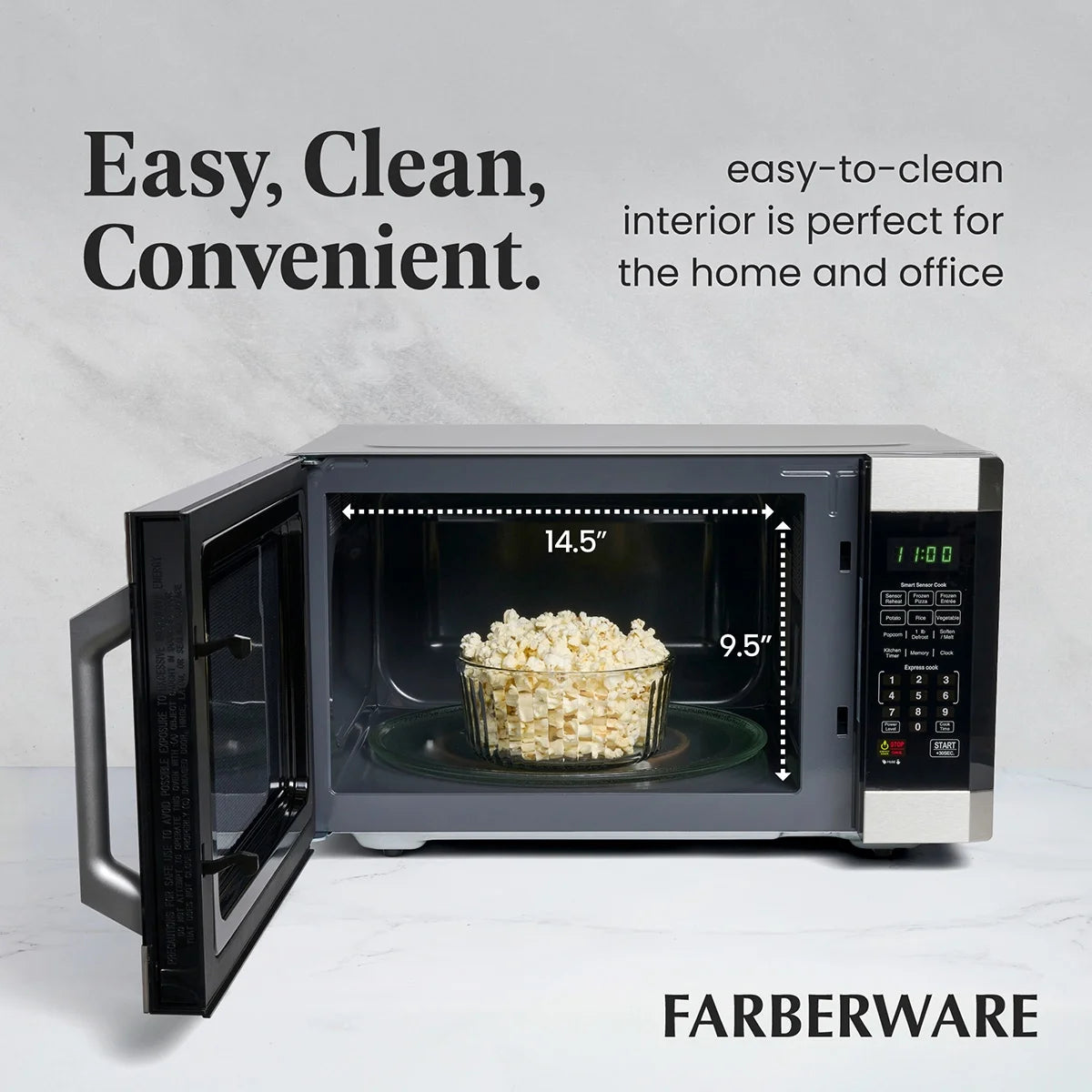 Farberware Smart Sensor Countertop Microwave Oven with LED Lighting & Child Lock, 1.3 Cu Ft