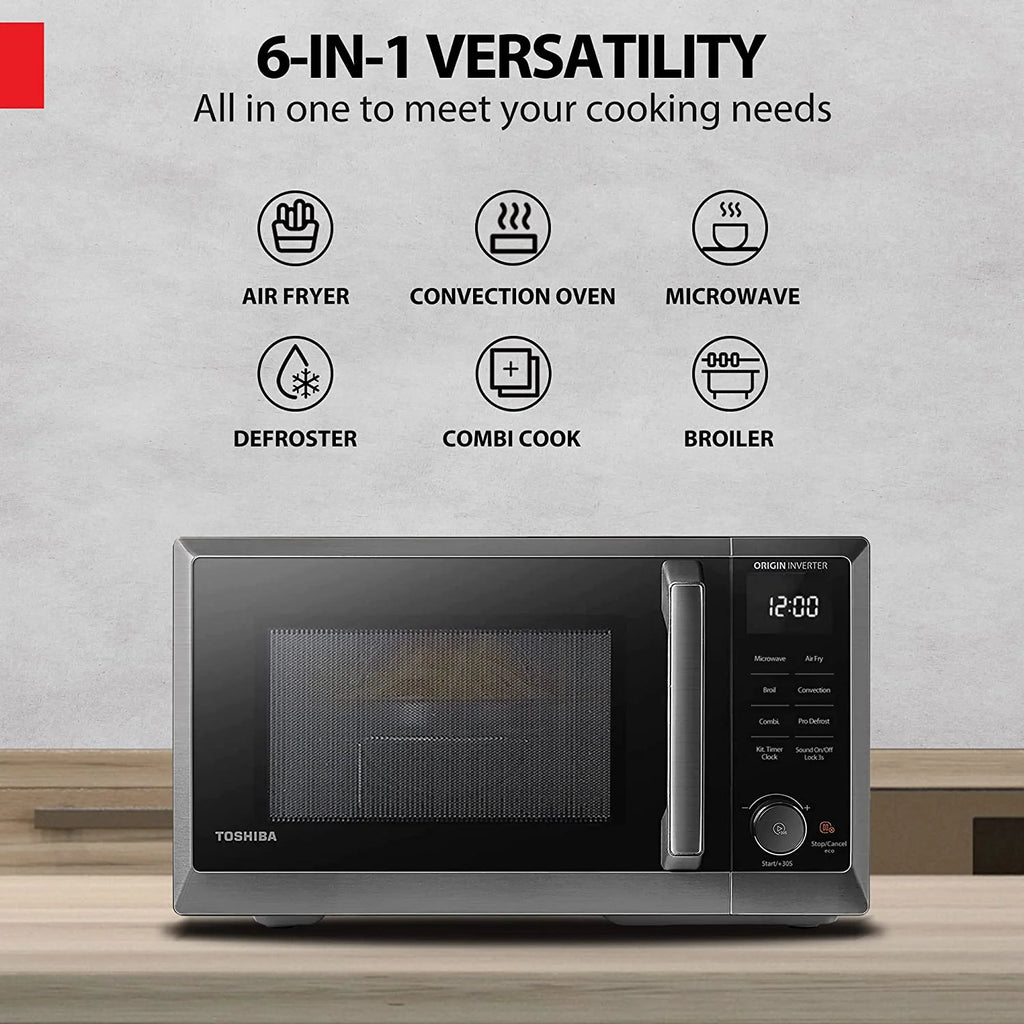 TOSHIBA 7-in-1 Countertop Microwave Oven Air Fryer Combo, Inverter, Convection, Broil, Speedy Combi, Even Defrost, Humidity Sensor, Mute Function, 27 Auto Menu&47 Recipes, 1.0 cu.ft/30QT, 1000W