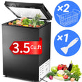 Auseo Mini Freezer Chest 3.5 cu ft,  Black Deep Freezer & Side Handle, Compact Freezer with 7 Gear Adjustable Temperature, Removable Storage Basket*2, Energy Saving