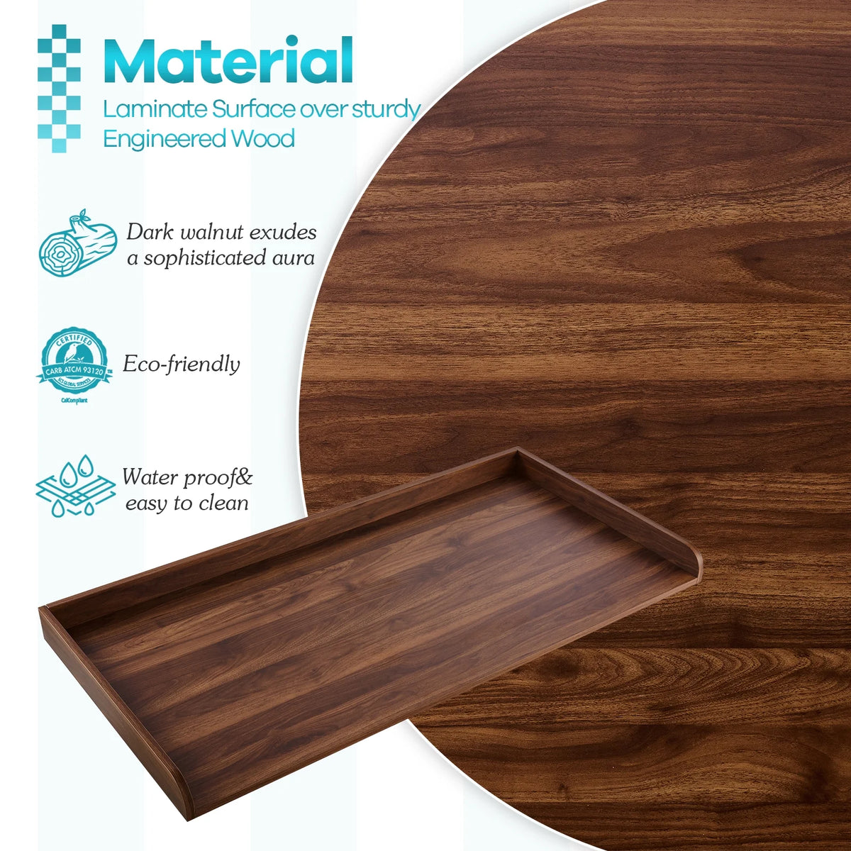 Kaboon Washer Dryer Countertop with Edge Rails, 27.5" x 54", Light Walnut