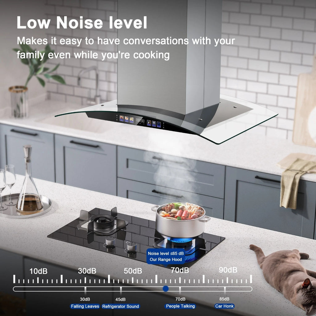 30 inch Range Hood 700 CFM Island Mount Range Hood Ceiling Mount Kitchen Vent Hood Touch Control Gesture Sensing