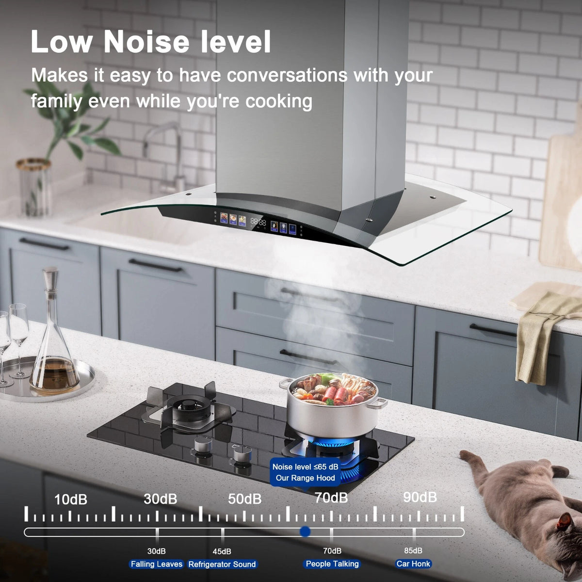 30 inch Range Hood 700 CFM Island Mount Range Hood Ceiling Mount Kitchen Vent Hood Touch Control Gesture Sensing