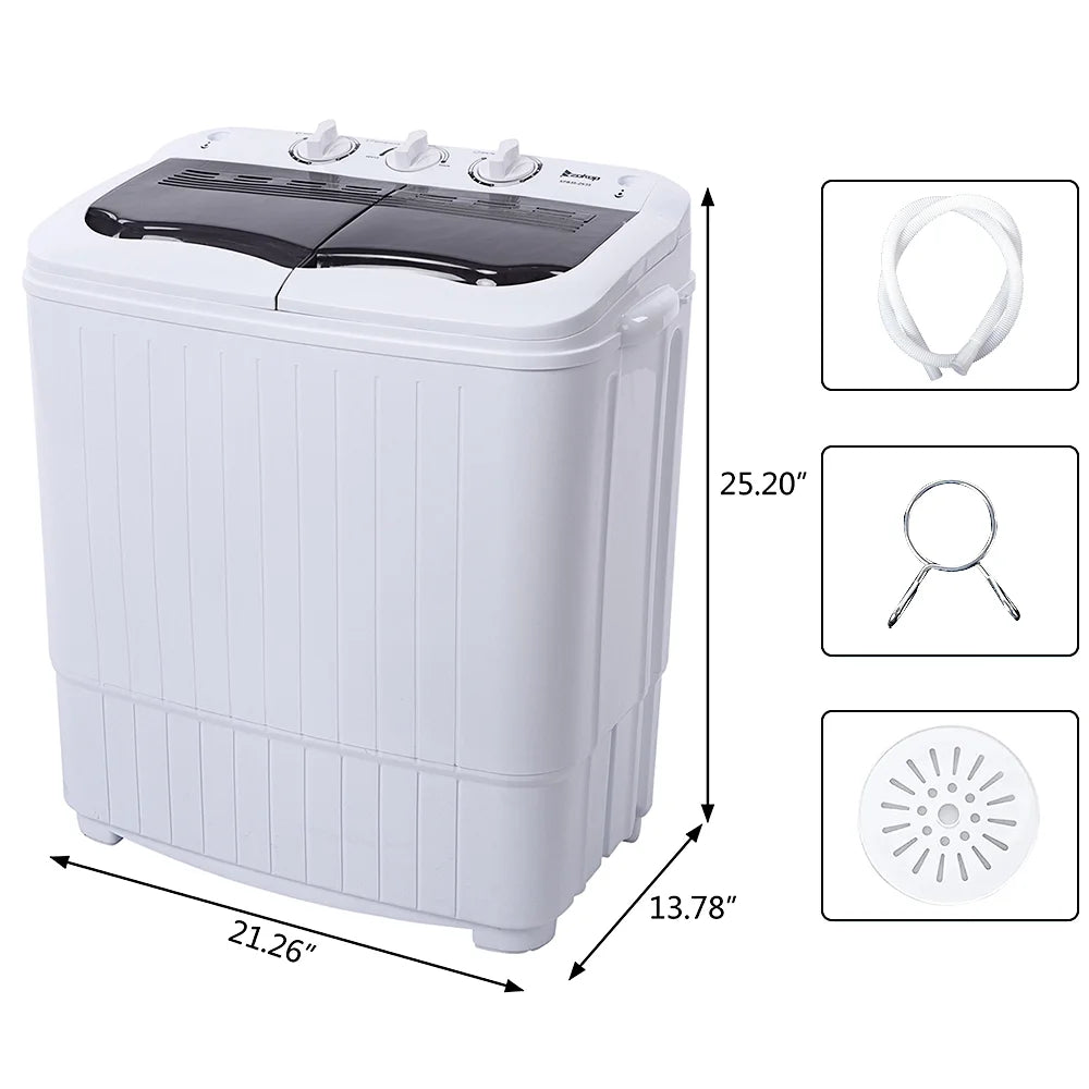 Portable Washing Machine, YOFE Compact Mini Washing Machine, Semi-automatic Washing Machine, Portable Mini Twin Tub Washing Machine for Camping Apartments, Washer(7.7lbs) /Spiner(6.6lbs), Gray, R4861