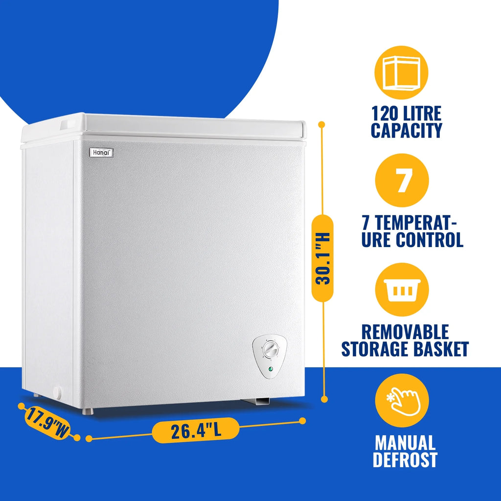 WANAI 5.0 Cu.ft Compact Freezer, Fast Cooling, Top Door Design, Energy-Efficient Deep Freezer White