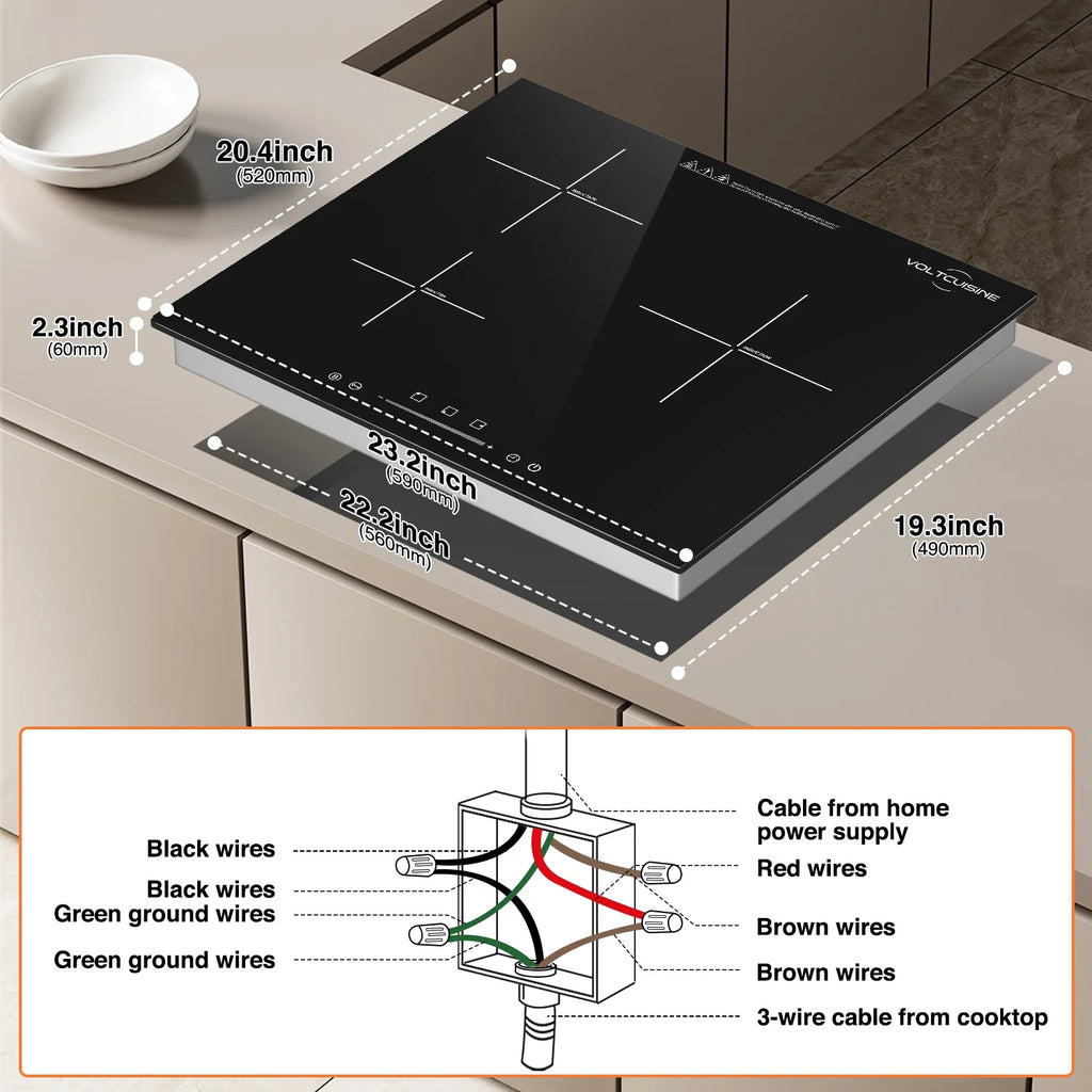 VoltCuisine Double/Dual Induction Cooktop 2 Burner, Shatter-proof Flat Glass Top, 9 Heat Settings, LED Touch Display with Child Safety Lock & Overheat Protection