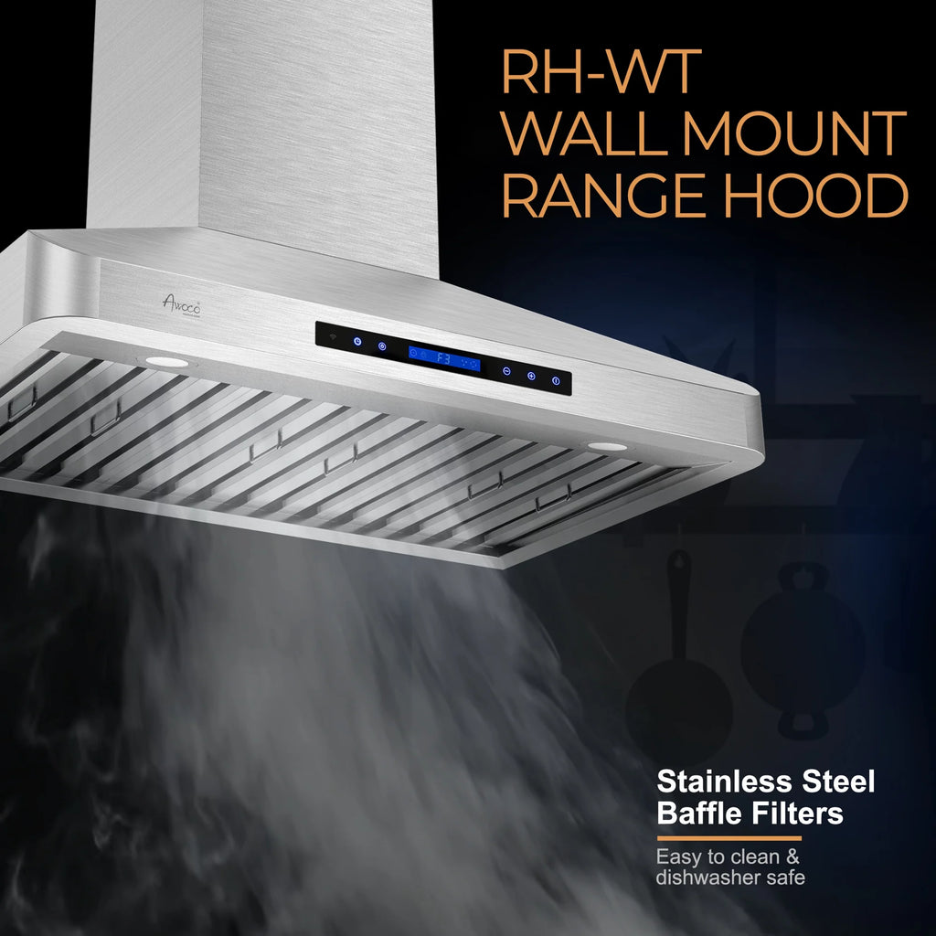 Awoco RH-WT-30 Awoco RH-WT-30 Wall Mount 4 Speeds, 6 Top Round Vent Stainless Steel Range Hood