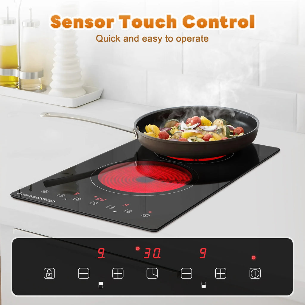 12 inch 3000W 2-Burner Built-In Ceramic Cooktop, Touch Control Radiation-Free ETL Certified