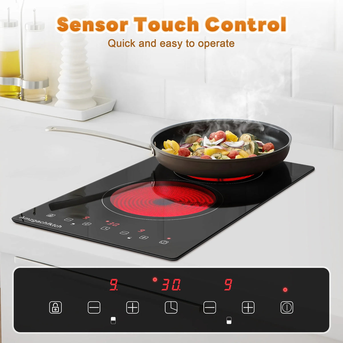 12 inch 3000W 2-Burner Built-In Ceramic Cooktop, Touch Control Radiation-Free ETL Certified