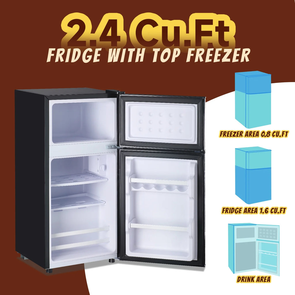 Tacool Small Mini Fridge with Top Freezer Compact Refrigerator Dual Door with Adjustable Thermostat Black for Home New