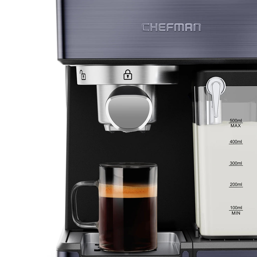 Chefman 20-Bar, 2-Cup Black Stainless Espresso Machine