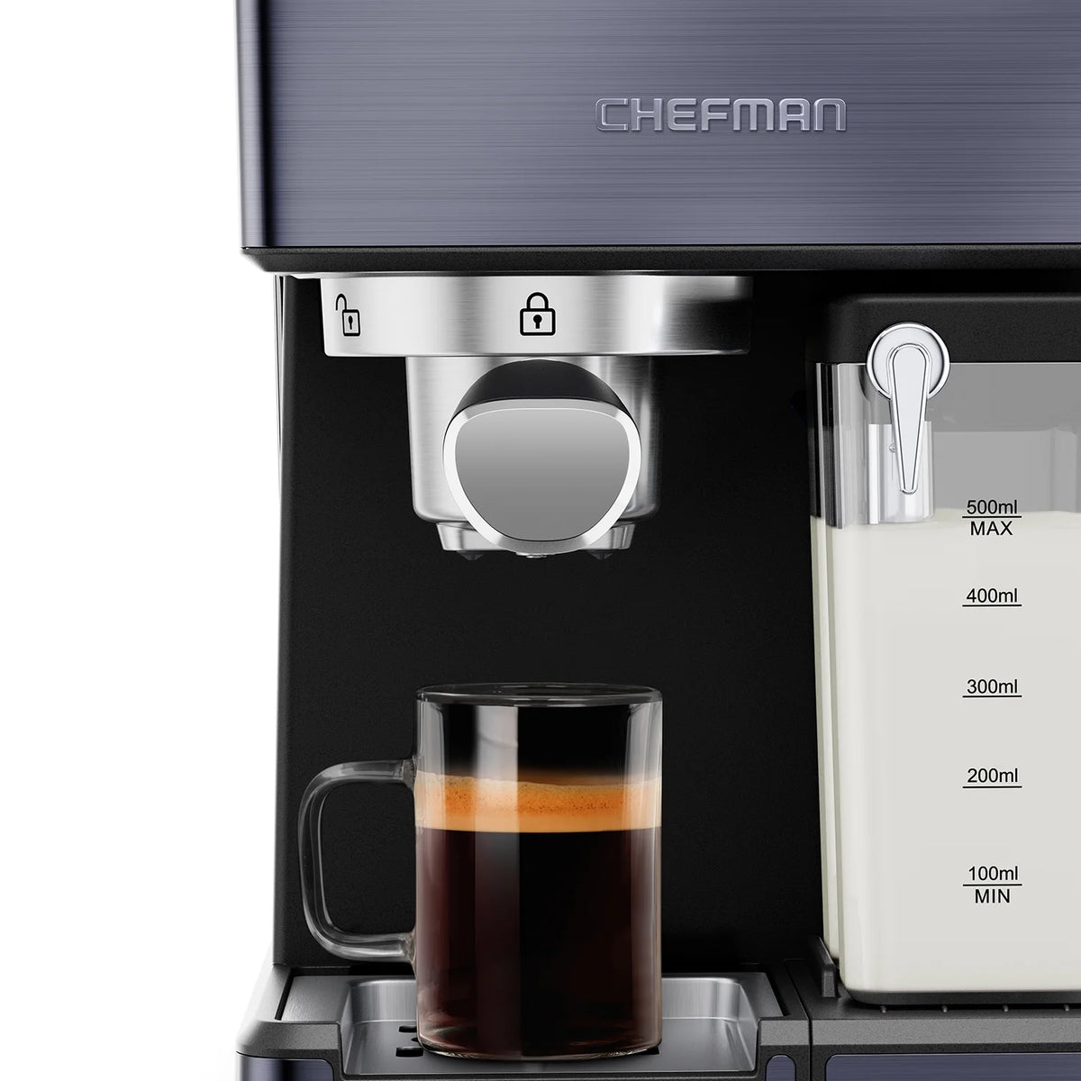 Chefman 20-Bar, 2-Cup Black Stainless Espresso Machine