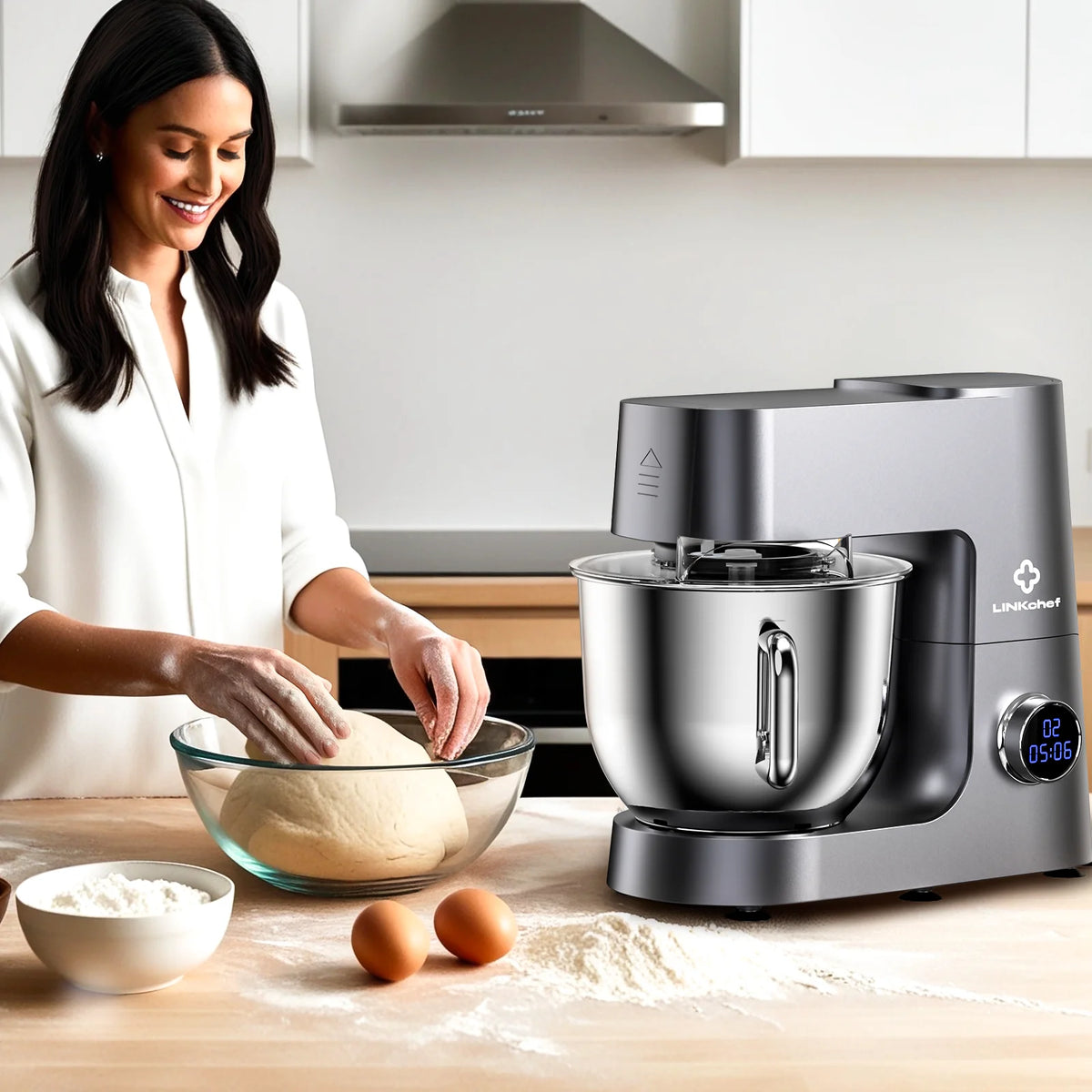 LINKChef 7.4 Quart Stand Mixer, 800W 12-Speed Tilt-Head Food Mixer, Kitchen Electric Mixer with Dough Hook, Wire Whip & Beater