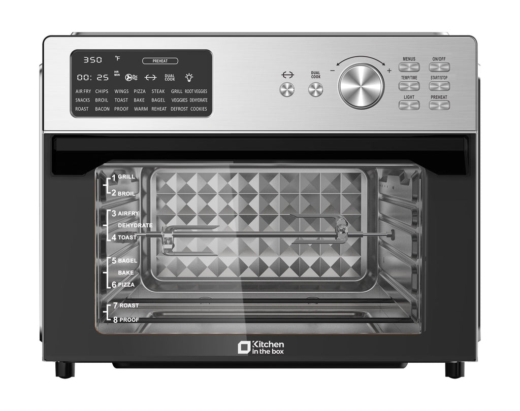 Kitchen in the box 32 QT Air Fryer Oven, 18-in-1 Convection Oven Countertop with Baking, Dehydrate and Rotisserie, 6 Accessories, 1800W, Black