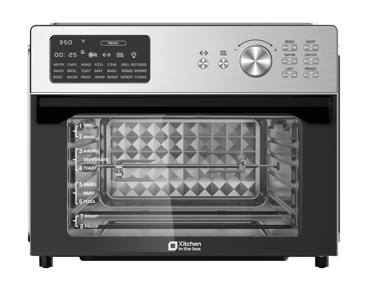 Kitchen in the box 32 QT Air Fryer Oven, 18-in-1 Convection Oven Countertop with Baking, Dehydrate and Rotisserie, 6 Accessories, 1800W, Black