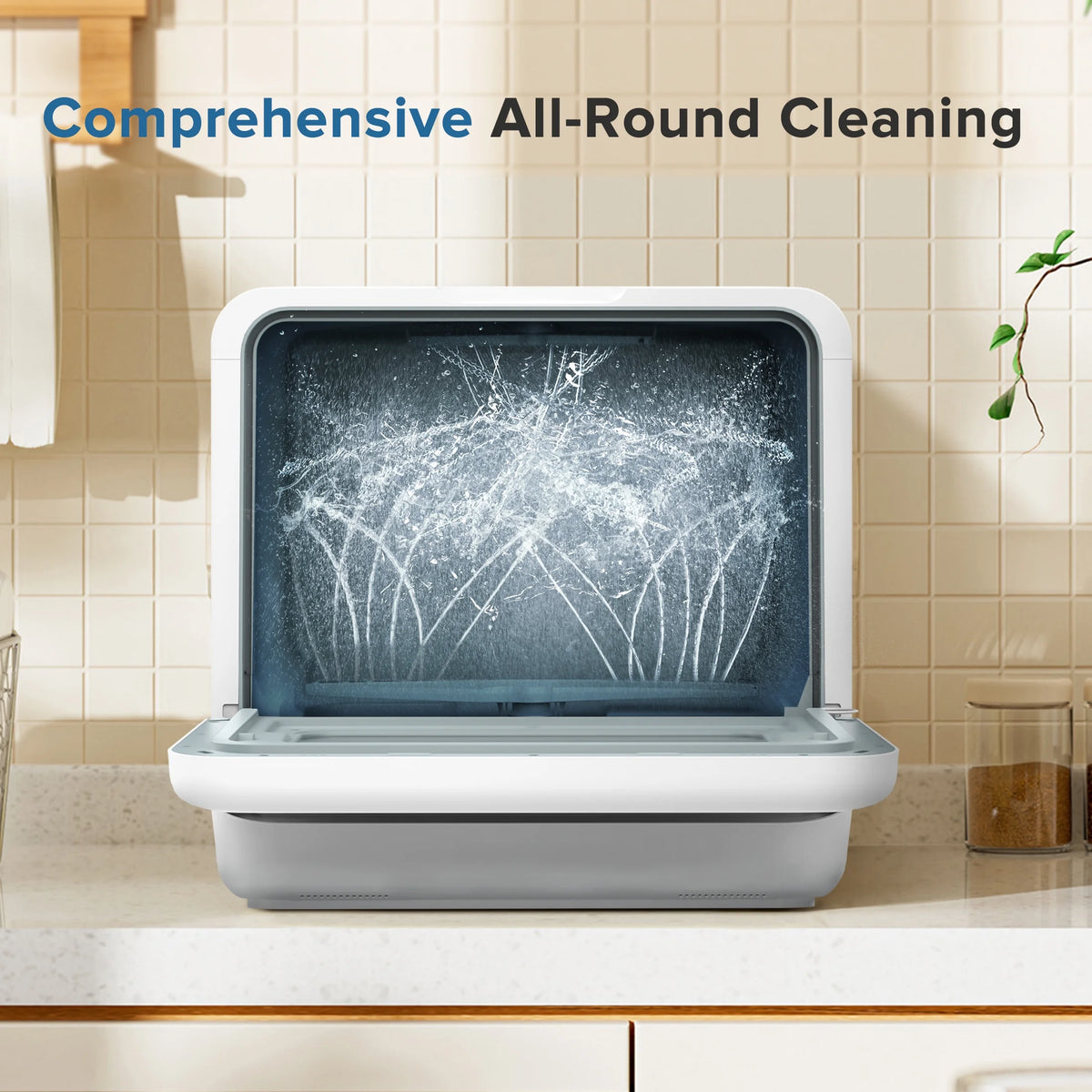 Auseo Portable Countertop Dishwasher, 6 Washing Programs with Child Lock and Air-Dry Function, Suitable for Home/Kitchen