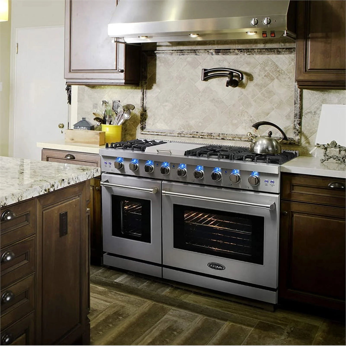 48" Freestanding Double Oven Gas Range, 6 Sealed Gas Burners, Convection Oven