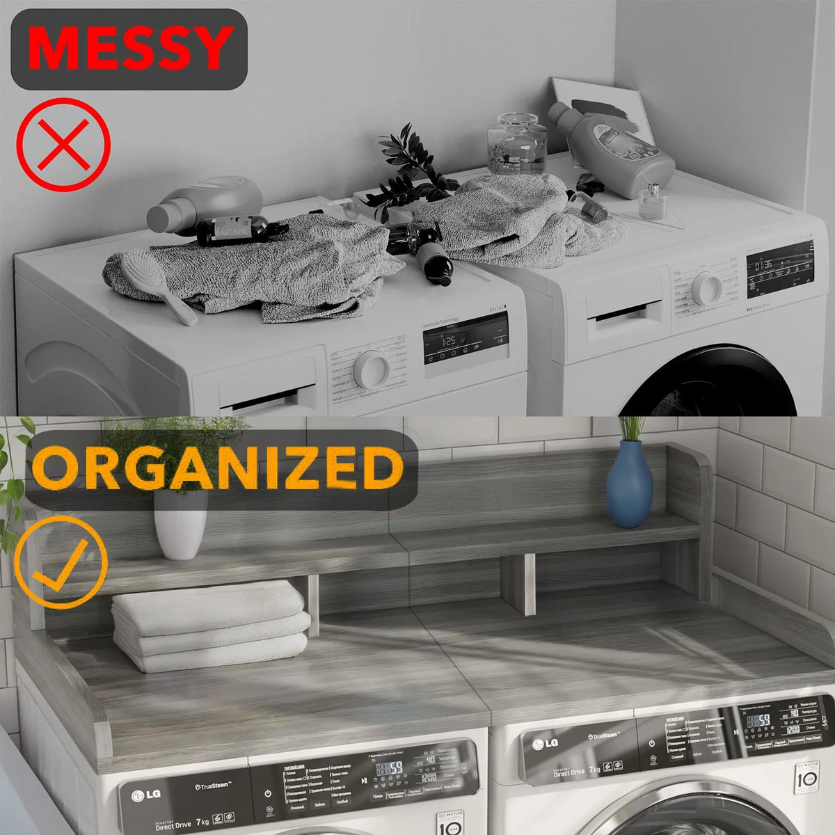 Washer Dryer Countertop with Non-slip Pads,Depth Double Layer Organizer for Washer and Dryer Laundry Hamper Counter Storage,Gray�� Matte