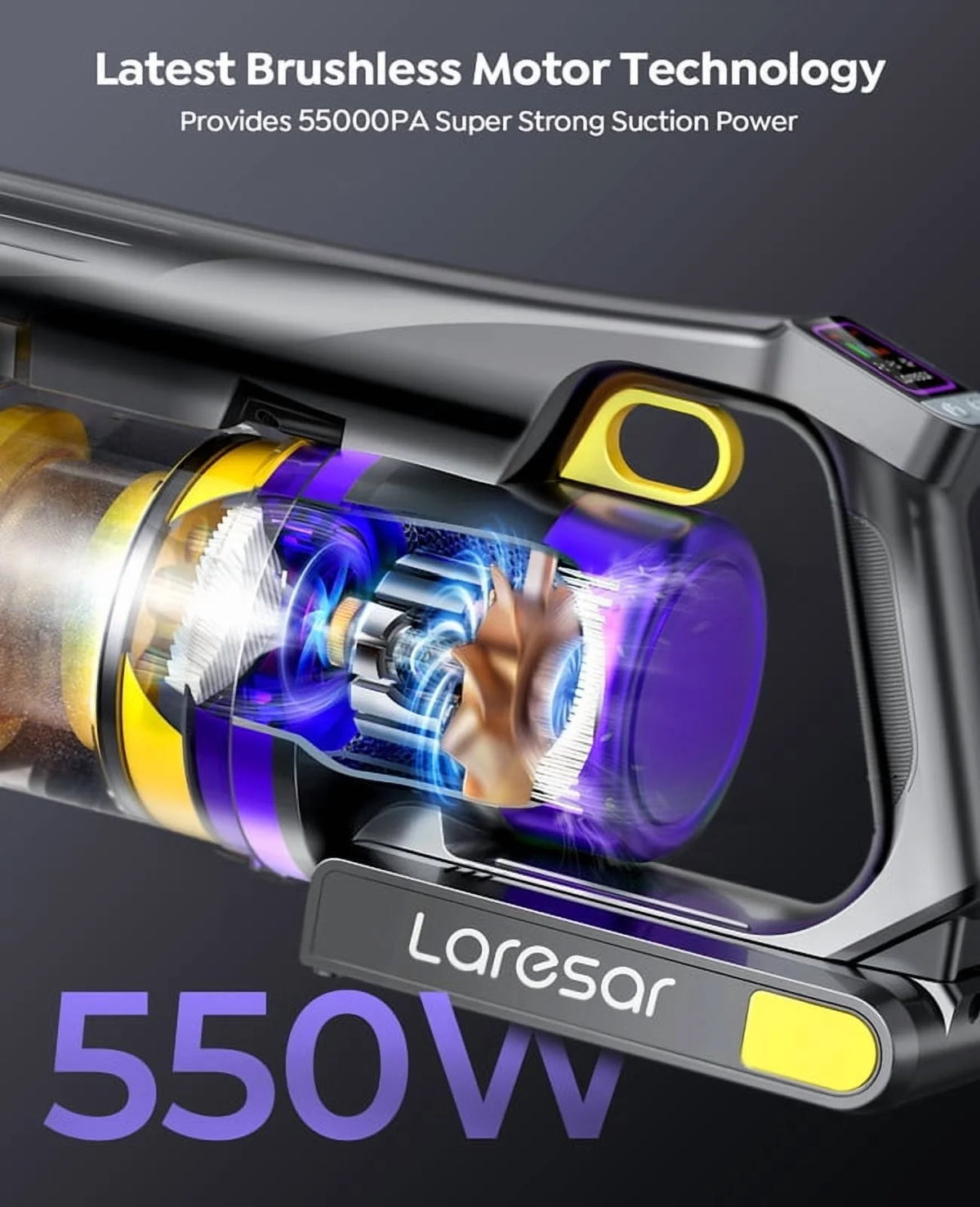 Laresar Aromatherapy Cordless Stick Vacuum, 550W 55Kpa, Green Laser, 60Min Runtime, Pet Hair & Hard Floor Cleaner