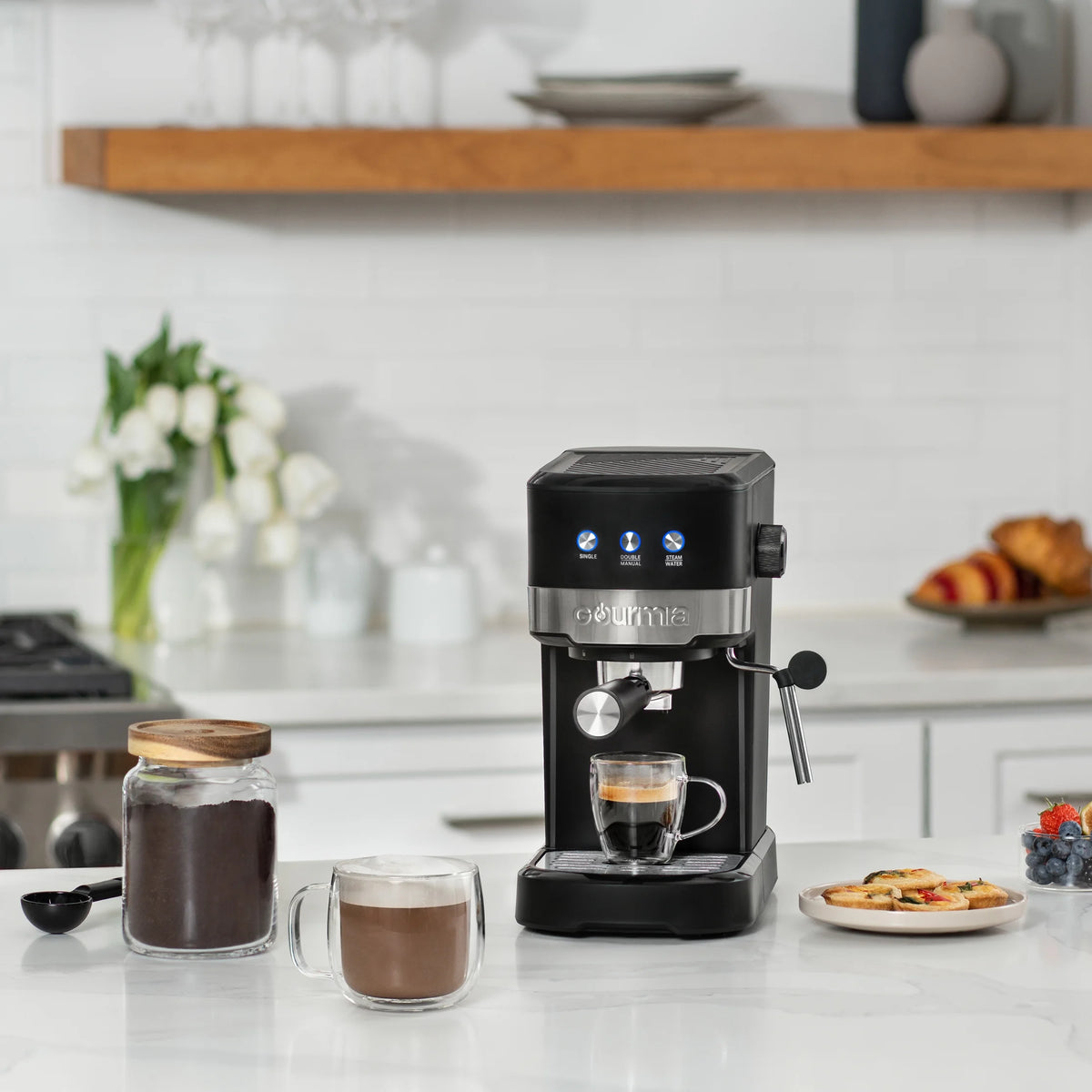 Gourmia 1.2L 15 Bar Espresso Maker with Powerful Frothing Wand Black