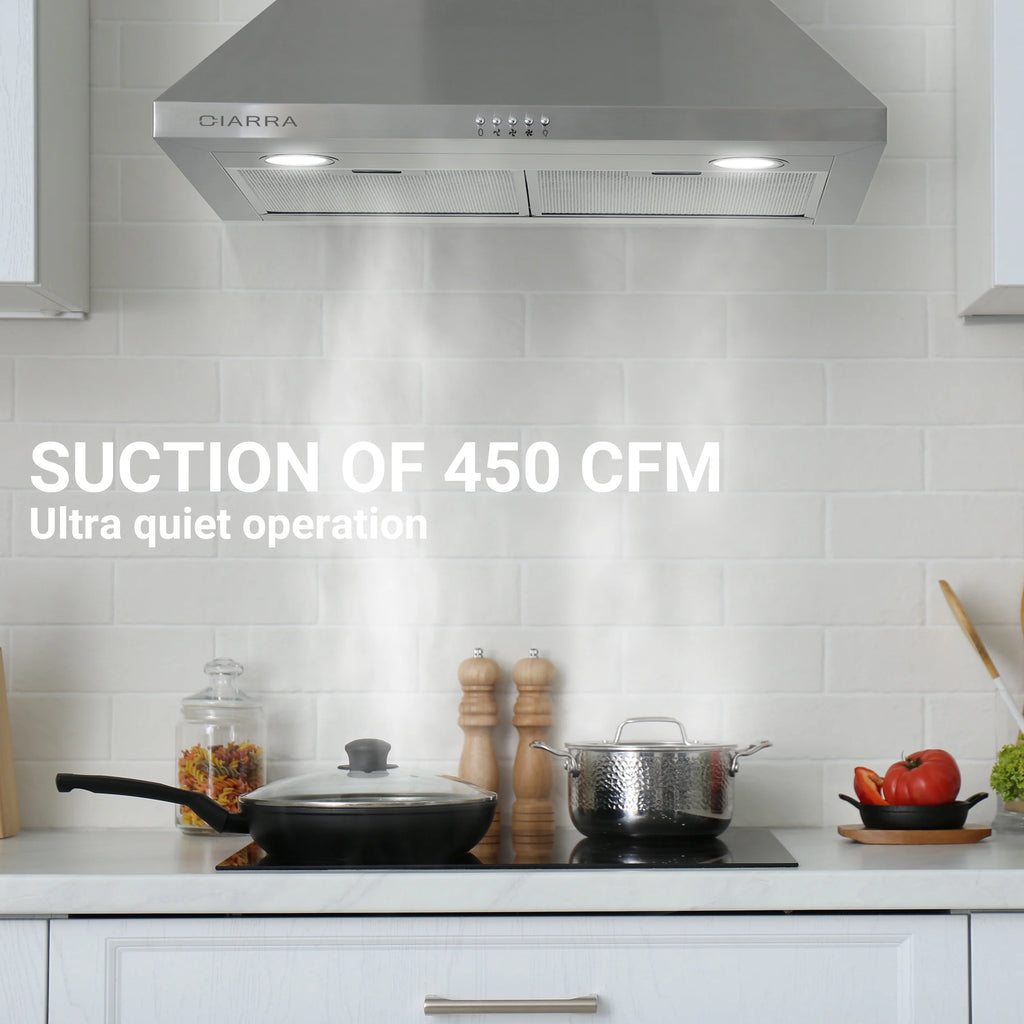 CIARRA Black Range Hood 30 inch Wall Mount Vent Hood Ductless Ducted Convertible CAB206P75