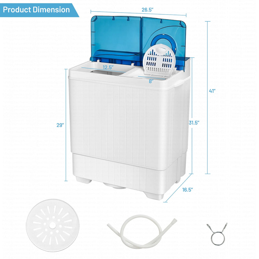 Costway 26lbs Portable Semi-automatic Washing Machine W/Built-in Drain Pump Grey
