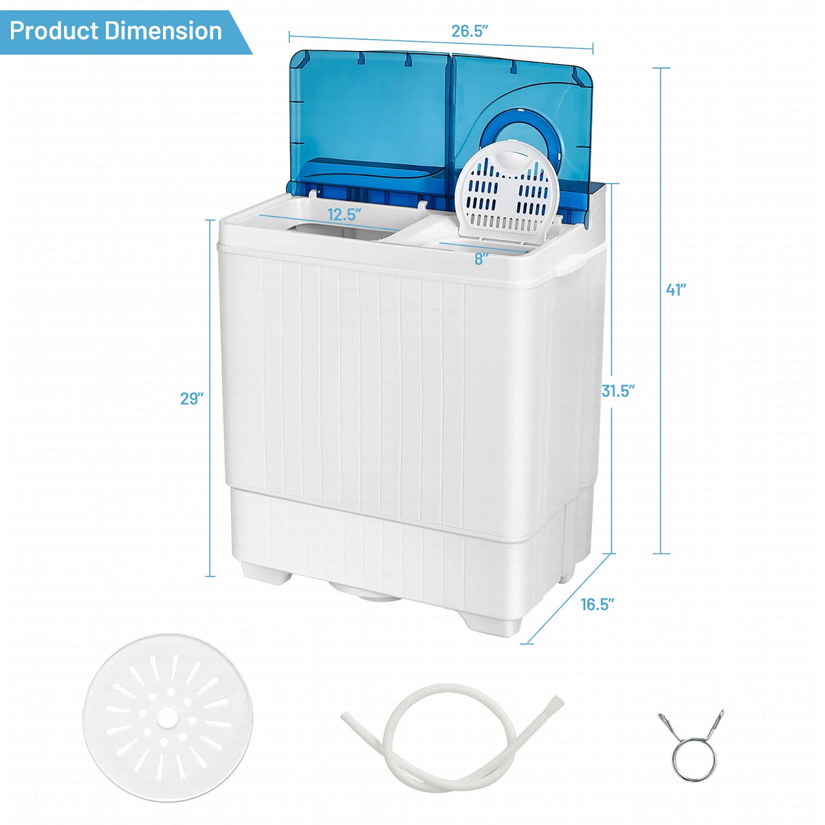 Costway 26lbs Portable Semi-automatic Washing Machine W/Built-in Drain Pump Grey
