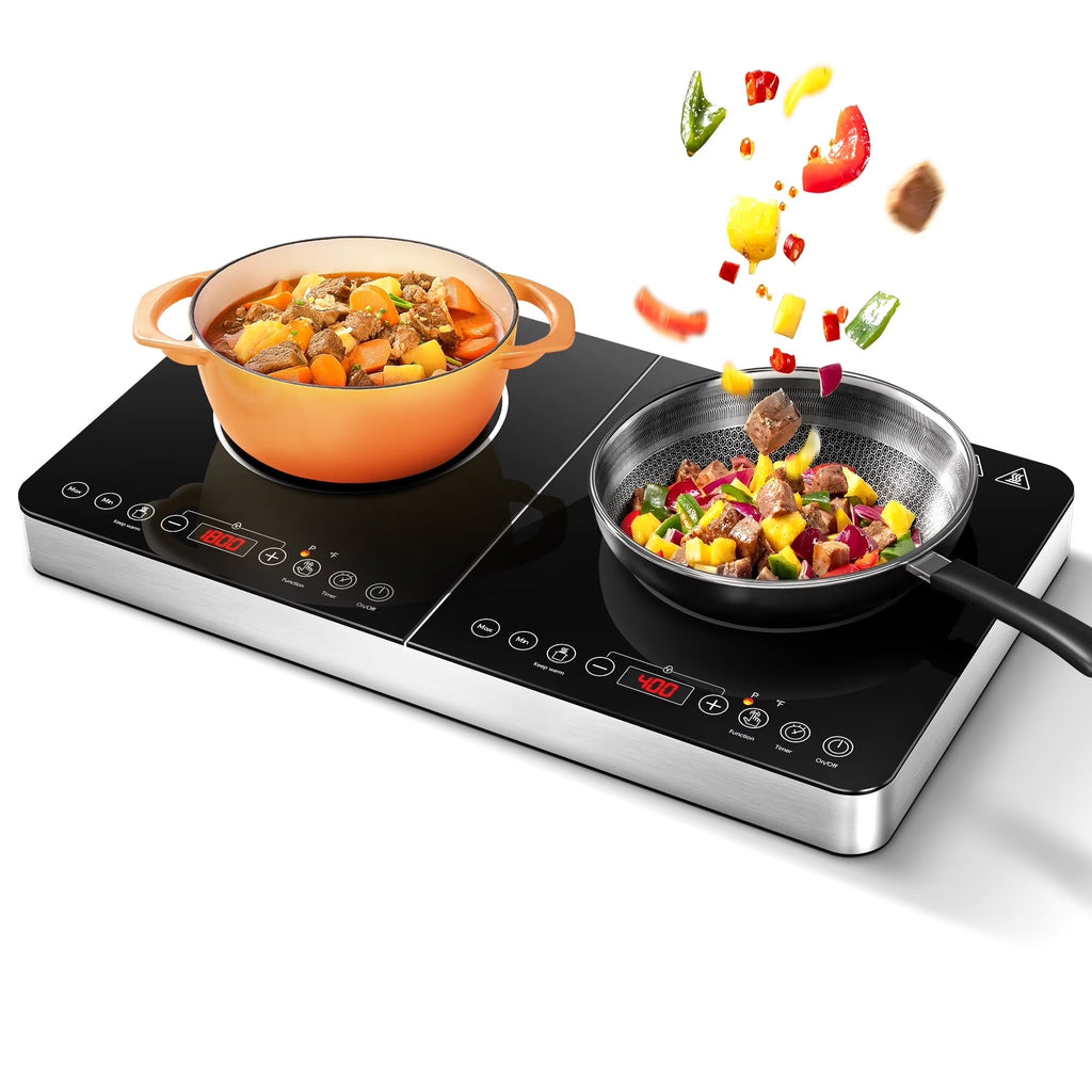 Electric Double Induction Cooktop, 1800W Portable Induction Cooktop with 2 Burners