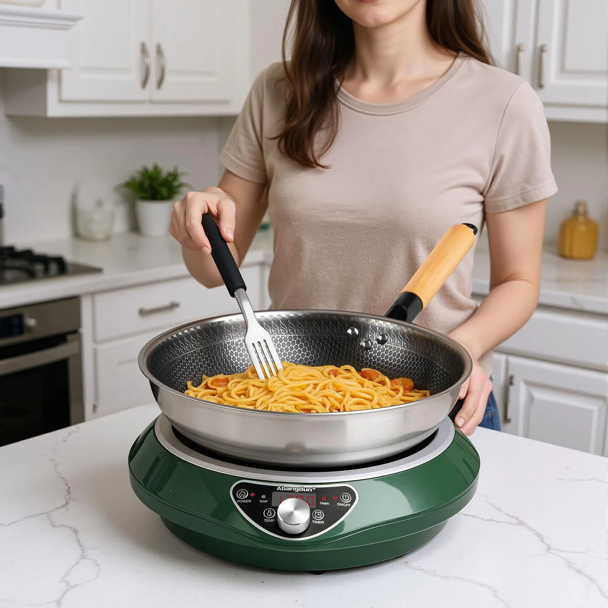Induction Cooktop 1700W 85V~120V Wok Pan (included) Portable Electric Stove 18 Hours Timer 16 Level Temp&Power Ctrl Cookware Appliances Skillet Plates