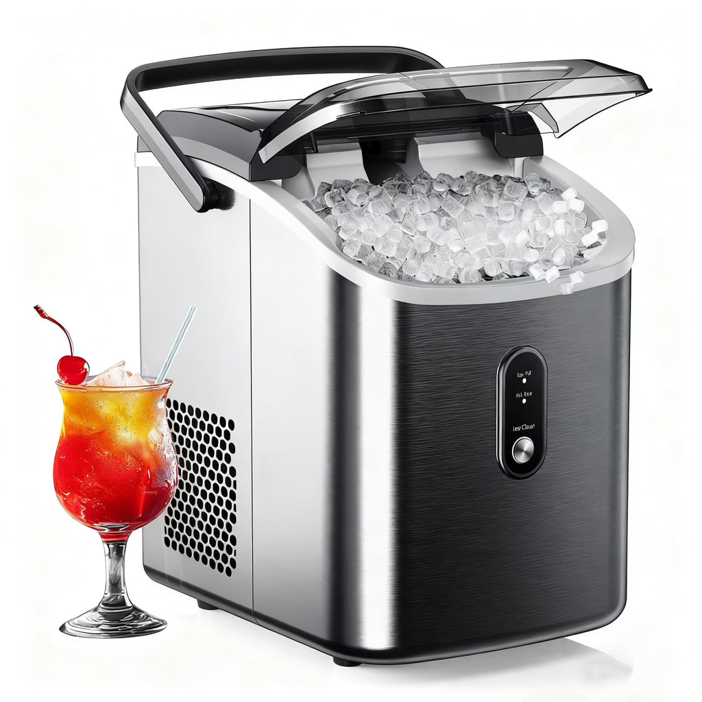 EUHOMY Nugget Ice Maker Countertop with Handle, Ready in 6 Mins, 34.5 lbs Per Day, Removable Top Cover, Auto-Cleaning, Black