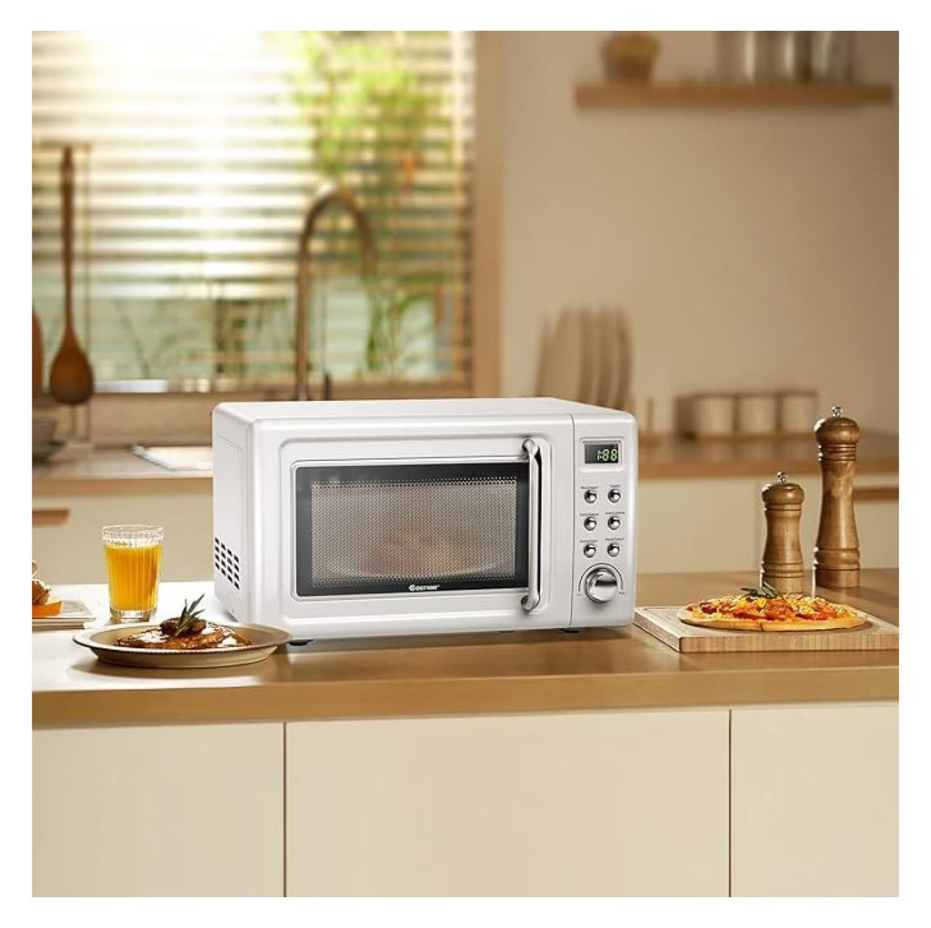 Small Microwave, 0.7Cu.ft 700 Watt Countertop Microwave with 5 Micro Power Defrost & Auto Cooking Function, Stainless Steel Interior, LED Display, Microwave for Kitchen, RV, Dorm ?(White)