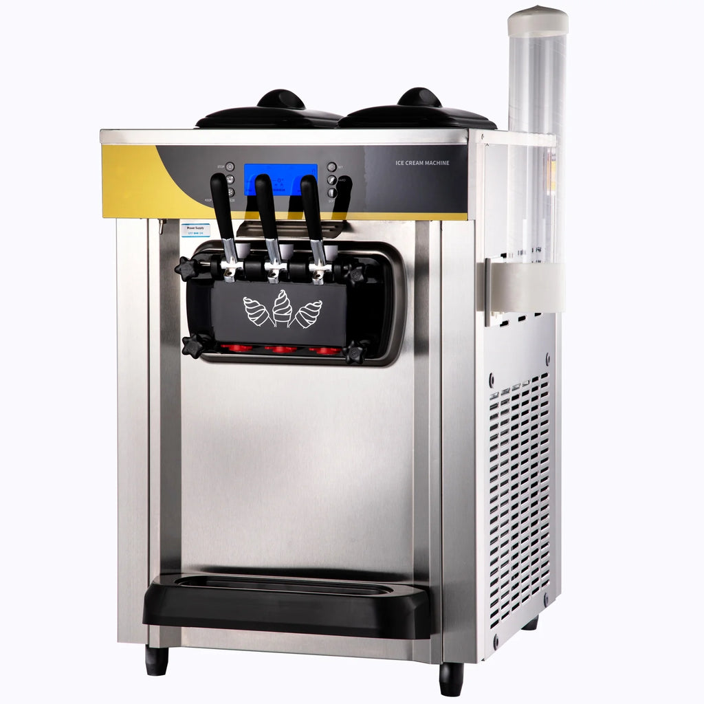 BENTISM Commercial Ice Cream Maker, 22-30L/H Yield, 2200W Countertop Soft Serve Machine w/ 2x6L Hopper 2L